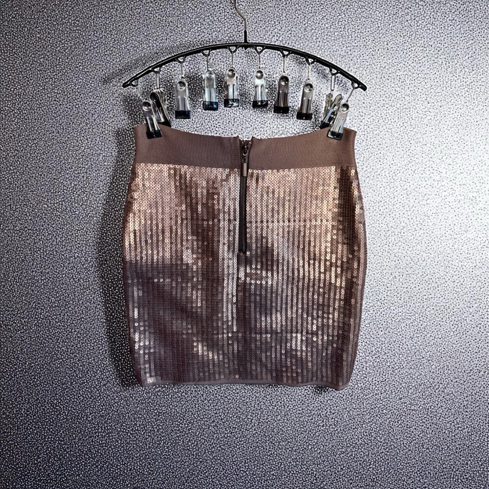 bebe Shimmering Sequin Skirt in Brown